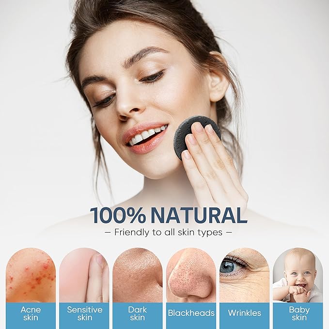 50-Count Black Compressed Facial Sponges for Daily Facial Cleansing and Exfoliating, 100％ Natural Cosmetic Spa Sponges for Makeup Remover, Reusable