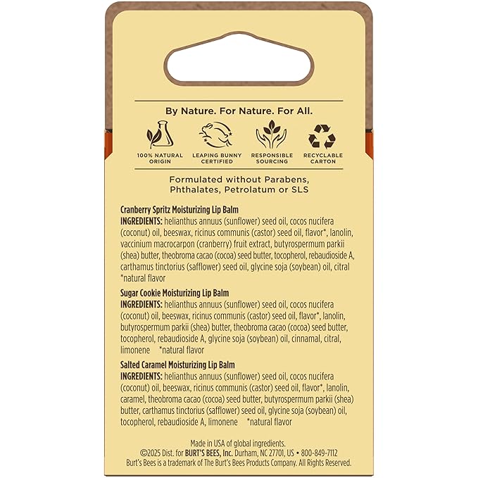 Burt's Bees Stocking Stuffers, Cozy Season Lip Balm Set for Christmas Gifts, With Responsibily Sourced Beeswax, Natural Origin Lip Care, 3 Tubes, 0.15 oz.