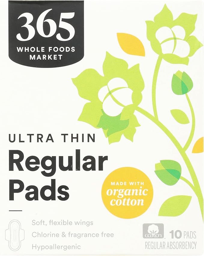 365 by Whole Foods Market, Ultra Thin Pads with Wings, Regular Absorbency, Made with Organic Cotton, 10 Count