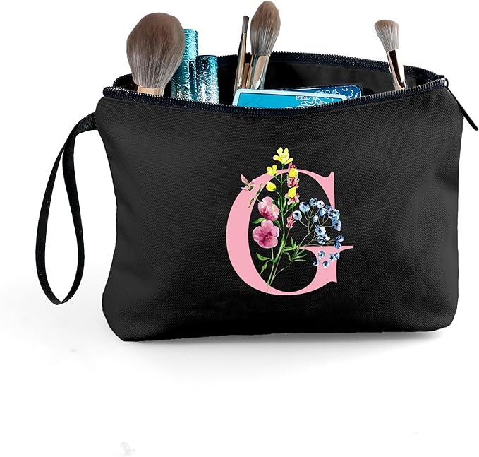 SEAMOON Women Birthday Unique Initial Funny Gifts for Teenage Girl Sister Friends Bridesmaid Personalized Travel Make up Cosmetic Bag with Mirror Valentines Mothers Day Christmas Graduation G