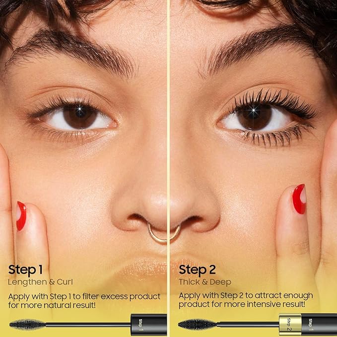 Mascara Volume and Length, Waterproof Mascara Black No Clumping 2-1 Long-Lasting & Volumizing for a Charming Curling Effect Eye Make up, Cruelty Free