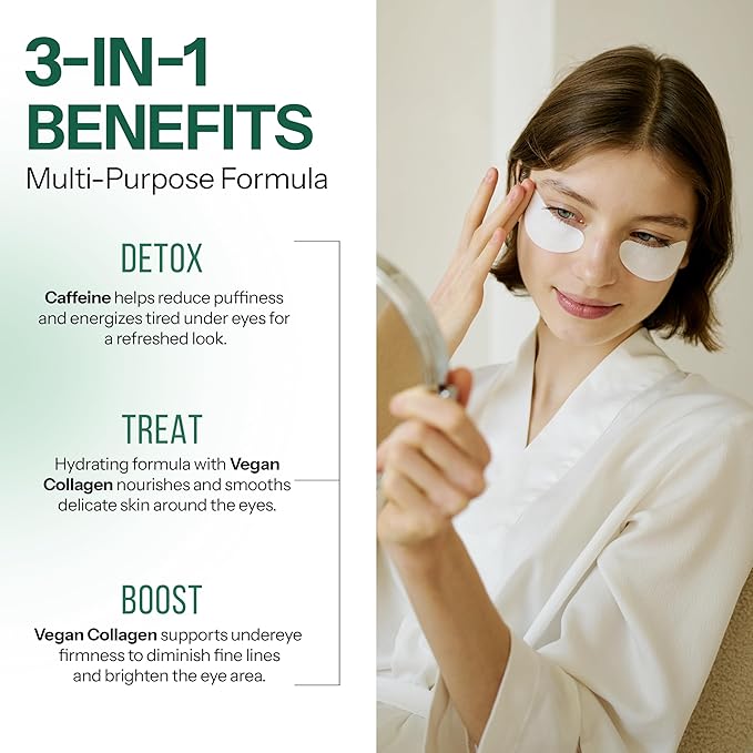 Under Eye Patches For Puffy Eyes and Dark Circles - Caffeine, Collagen & Zeolite - 3-in-1: Detox, Treat, Boost - Dermatologist Tested, Anti-Aging, Anti wrinkle Patches- 20 Pairs