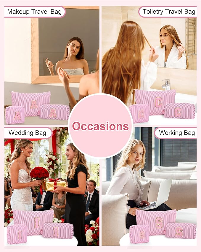 MONSTINA Initial Period Bag Sanitary Napkin Storage Bag Tampon Pouch Portable Feminine Care First Period Kit for Teen Girls Women Gift for Her Cute Toiletry Bag,3PCS,Pink O