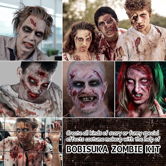 Halloween Zombie Makeup, Complete Zombie SFX Makeup Kit Set with Face Paint, Liquid Latex, Scar Wax & Fake Blood for Special Effects Make Up, Costume Cosplay Stage & Movie