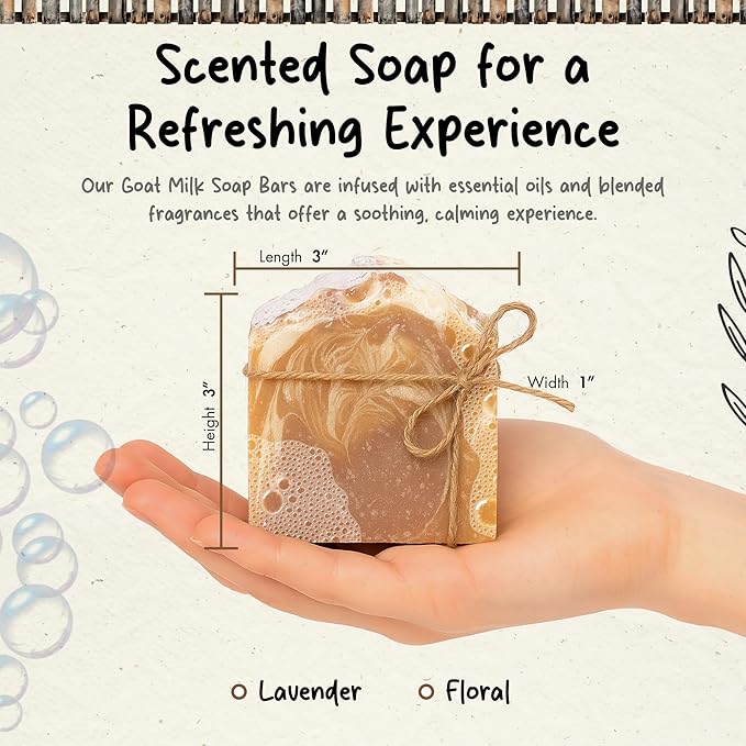 Goat Milk Soap Bar for Face & Body | Lavender Soap with Essential Oils & Fragrance Oils | Moisturizing Vitamin-Rich Skincare – Lavender 3 Pack