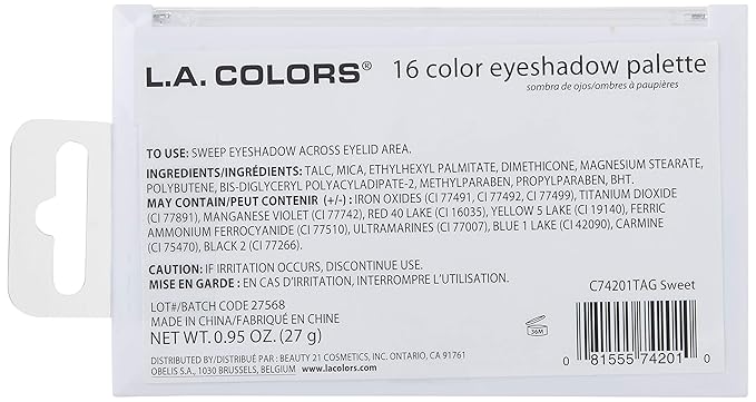L.A. COLORS 16 Color Eyeshadow Palette, Sweet C74201TAG