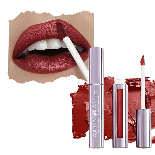 Runway Rogue Pearl Glam Long Wear Shimmer Liquid Lipstick, Metallic Warm Brick-Red Lipstick with Silver and Gold Shimmer, ‘Showtime’