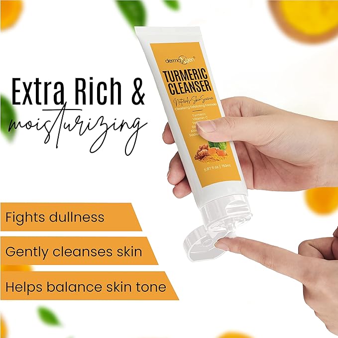 Turmeric Facial Cleanser – Natural Anti-Aging Exfoliating Turmeric Face Wash for Glowing Skin – Helps Clear Acne Scars, Dark Spots, Sun Damage & Discoloration – 5 oz