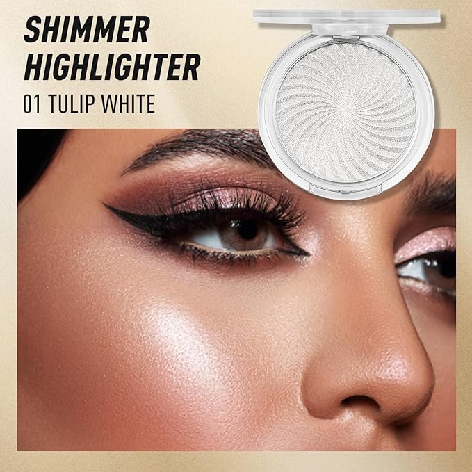 Highlighter Makeup Palette Shimmer Face Body Illuminator Glitter Highlighter Makeup Kit Long Lasting Highly Pigmented Highlighters Makeup Palette #1 Tulip White
