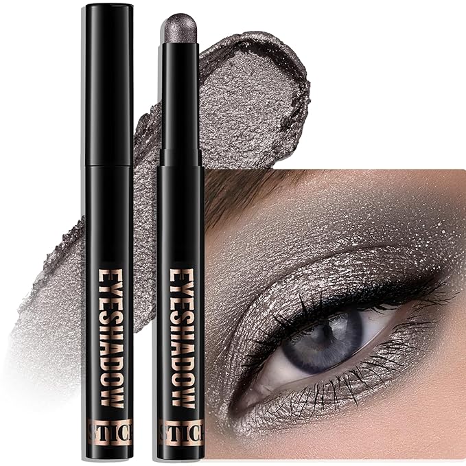 Dark Taupe Shimmer Eyeshadow Stick, Waterproof Cream Eye Shadow Pencil Long-Lasting Crease-Proof Glitter Eyeshadow Crayon Smooth High Pigmented Highlighter Neutral Eye Shadow Liner Makeup