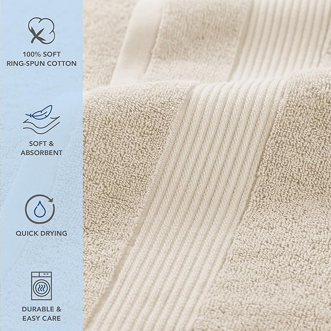Arkwright Bath Towels Set of 4 - Super Soft 100% Cotton, 600 GSM Quick Dry & Absorbent, Luxury Bathroom Essentials for Hotels, Spa, Hosts, and Vacation Rentals, Alabaster Ivory