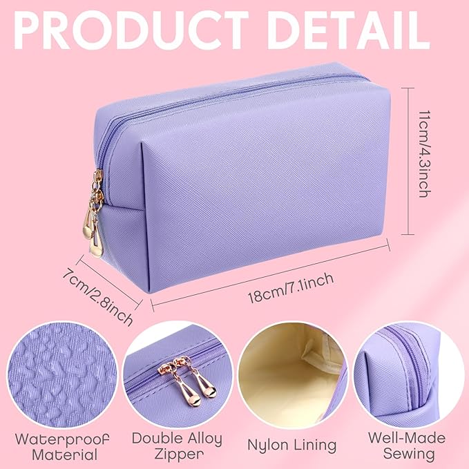 Kigeli 15 Pcs Aesthetic Makeup Bags PU Leather Cosmetic Pouches Waterproof Plain Toiletry Bags Makeup Pouches Bulk for Women Party Gift Travel Storage Organizer(Pink Purple)