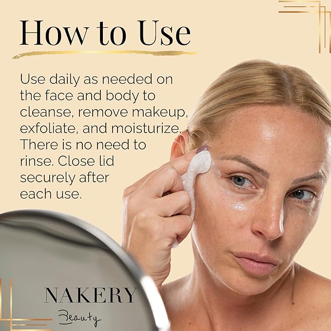Nakery Makeup Remover Wipes for Face, 5-in-1 Infused Cleansing Towelettes, Gentle Exfoliating Wipe for Women, Eye Makeup Eraser for Sensitive Skin, Anti Aging Skincare, Hydrating Formula