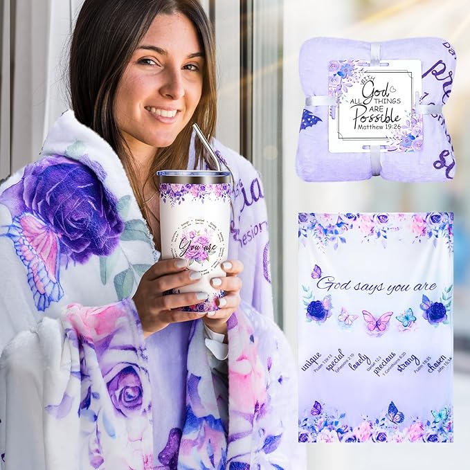 12PCS Christian Gifts for Women Faith, Inspirational Gifts for Women, Religious Catholic Gifts Basket,Purple Birthday Get Well Soon Gifts, for Mom Her Wife Girlfriend Friend Sister