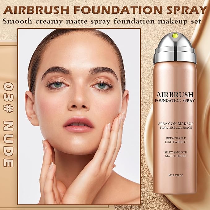 Airbrush Foundation Full Coverage for Smooth Nude Finish,Breathable Blendable Airbrush Makeup for Smooth Radiant Finish,Waterproof Foundation for Silky Mist Finish (03 Nude Color)