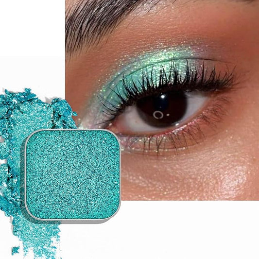 Chameleon Single Eyeshadow – Blue-Green Shimmer,Pressed Powder, Square Pan, Fits Magnetic Palettes,High Pigment, Smudge-Proof, Smooth Blend, All-Day Wear (Mermaid Flip)