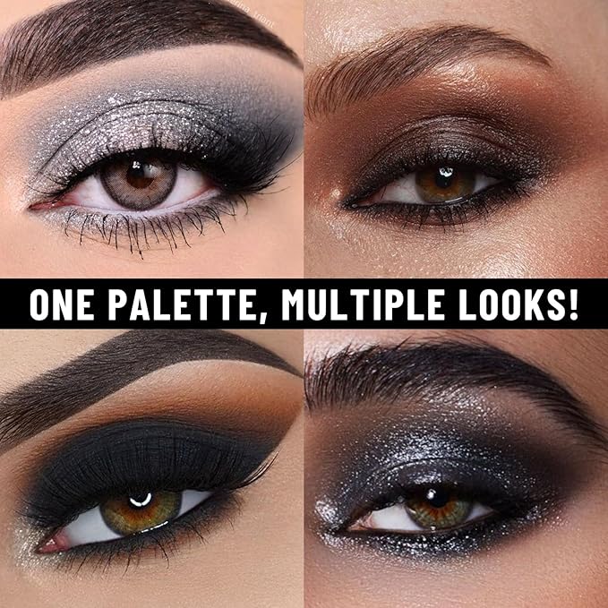 UCANBE Smokey Eyeshadow Palette, Dark Black White Gray Silver Natural Nude Matte Shimmer Eye Shadow Make Up Pallet for Smoky Emo Goth Makeup, 12 Color High Pigmented Long Lasting Waterproof Pallete