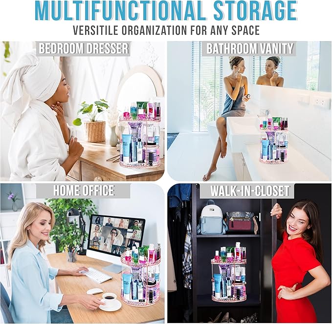 Sorbus 360 Rotating Makeup Organizer - Spinning Acrylic cosmetics organizer, Adjustable Shelves for Make Up, Perfume & Toiletries for Vanity, Bathroom, Bedroom, Closet [Pink]