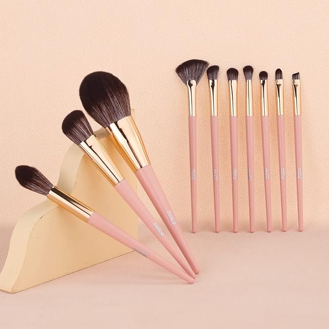 MSQ Make Up Brushes 10Pcs Makeup Brush Set Foundation Brush Blending Brush (Pink)
