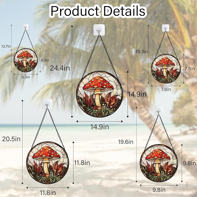 Stained Glass Window Hanging, Big Red Mushroom Suncatcher for Doors Home Sun Catchers Decoration and Christmas, Mother's Day Birthday Gifts for Women, Men, and Mom 14.9x14.9 in