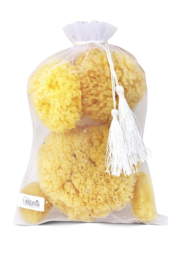 Real Natural Sea Sponges Multipack - 5pc Spa Gift Set in Premium Bag, Kind on Skin, for Bath Shower Facial Cleansing, Pamper Moms Brides Girlfriends & Teens (5 Pack Standard Packaging)