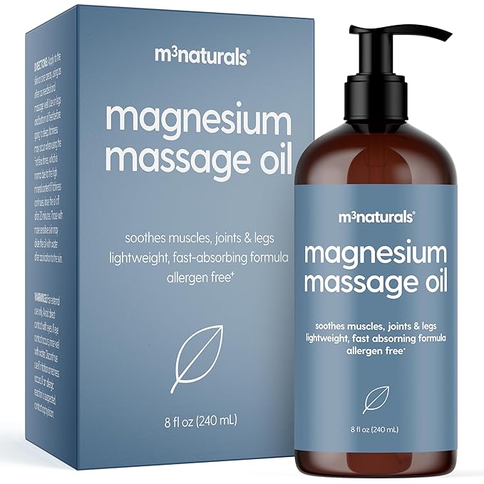 Magnesium Massage Oil for Sore Muscles, Feet, Joints and Leg Cramps, Helps with Sleeping and Post-Workout Recovery, for Sensitive Skin, 8 fl oz by M3 Naturals