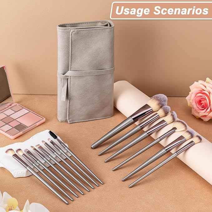 Makeup Brushes, 14 Pcs Professional Makeup Brush Set, Eye and Face Foundation Brush Set, Eyeshadow Brushes, Cosmetic Brushes, with PU Bag, Champagne