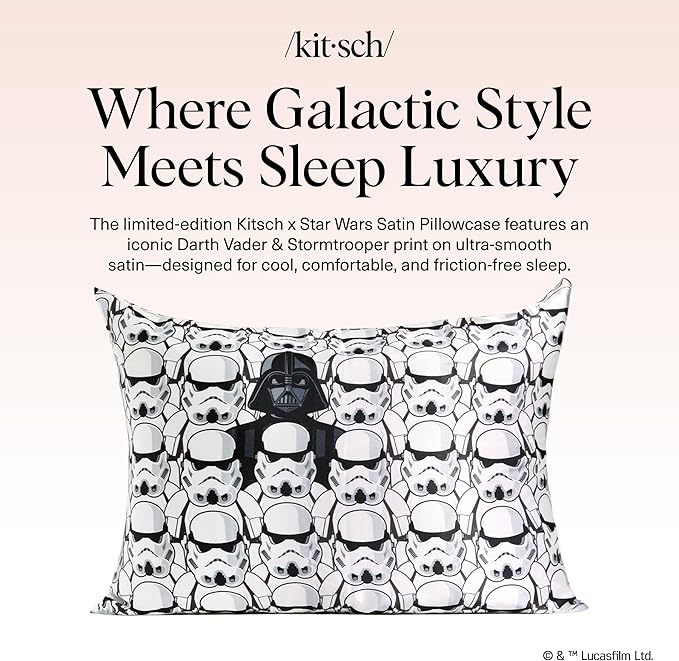 Star Wars x Kitsch Satin Pillowcase with Zipper for Hair & Skin, Softer Than Silk Pillow Cases Queen Standard Size, Wrinkle-Free Smooth & Cooling Satin Pillow Cover, 19x26 - Darth Vader Stormtroopers