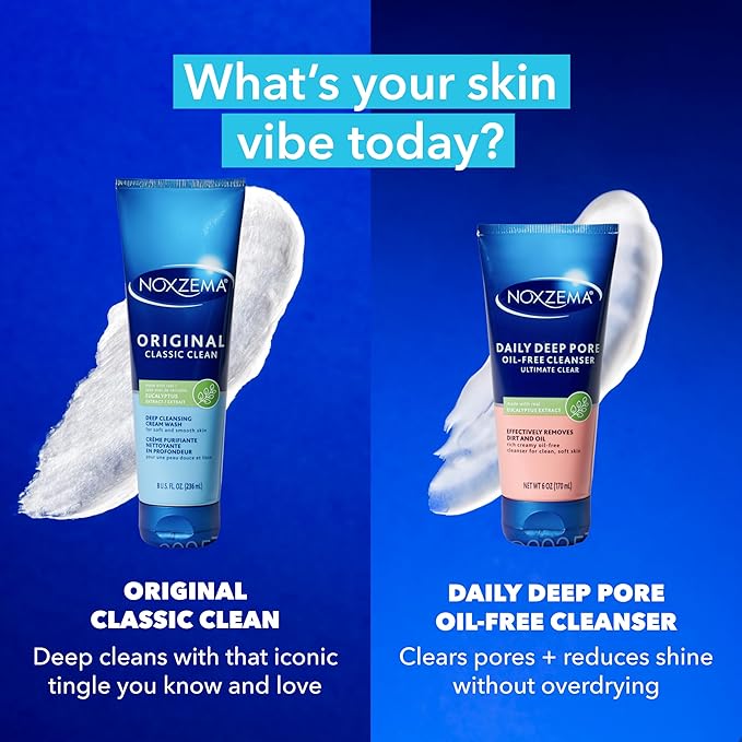 Noxzema Deep Cleansing Cream For healthy-looking and soft skin Original Face Cleanser Face Wash Removes Dirt, Makeup and Oil 8oz 6 Count