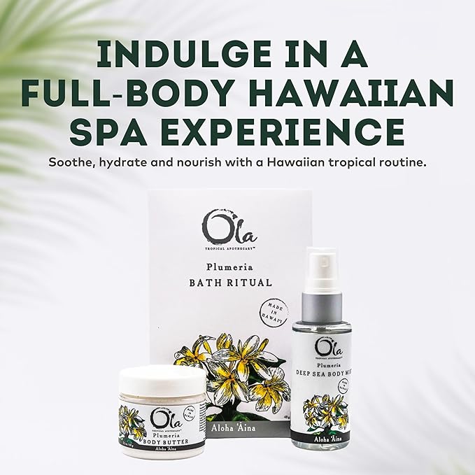 Ola Tropical Apothecary Plumeria Gift Set - Body Butter, Deep Sea Mist, and Bath Ritual