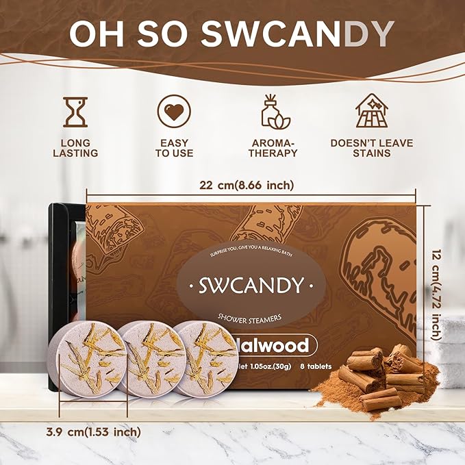 Aromatherapy Shower Steamers Birthday Day Gifts Sandalwood - Swcandy 8 Pcs Bath Bombs Birthday Gifts for Women, Shower Bombs with Essential Oils, Relaxation Home SPA for Women Who Has Everything