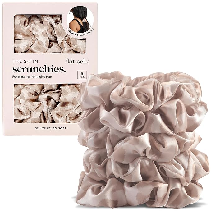 Kitsch Leopard Prints Satin Scrunchies for Women - No Crease Hair Ties for Girls, Scrunchies For All Hair Types and Textures, Perfect for Day or Night | Ideal Gifts for Women - 5 Pcs