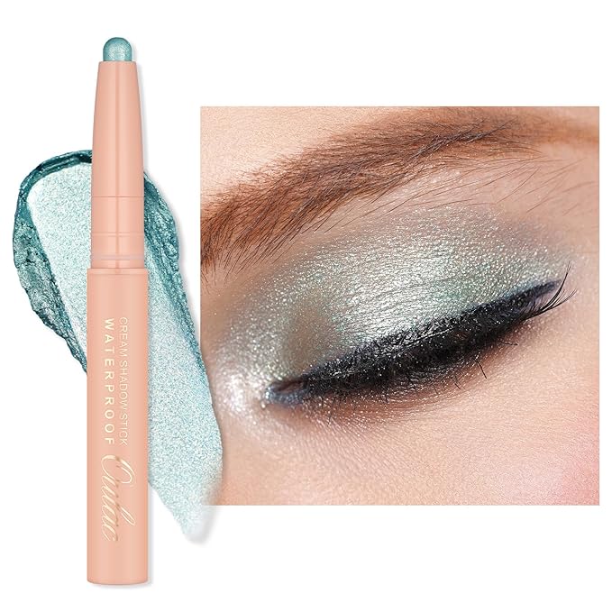 Oulac Waterproof Eye Shadow Stick Smooth and Long Lasting, Shimmering Glitter Finish, Blendable Eyes Makeup, Vegan & Cruelty-Free 1.25g, 19 Seafoam