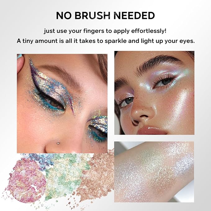 Color Nymph Glitter Eye Makeup Palette | Holographic Eyeshadow Pallet with ALL Duochrome Shimmer Shades | Travel Size Eye Shadow Palette with Mirror & Brush | Highly Pigmented & Long-Lasting (Prisma)