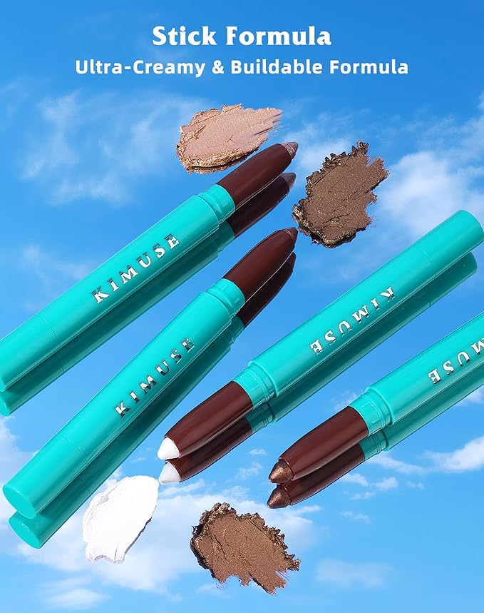 KIMUSE Eyeshadow Stick 4 Colors Set, 3-in-1 Eye Brightener Stick, Long Lasting, Waterproof, Buildable Color, Natural Glow for Daily & Party Makeup