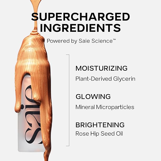 Saie Glowy Super Gel - Hydrating Makeup Primer and Illuminating Glow Serum Enriched with Vitamin C and Squalane Oil - All-Over Liquid Highlighter Makeup for Instant Glass Skin - Sunglow (1 oz)