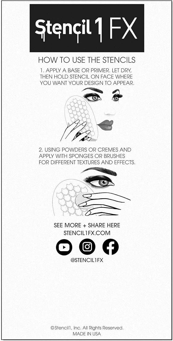 Stencil1FX - Zebra Stripes Eye Makeup Stencil for Costumes, Dress Up, Halloween, Cosplay, Arts, Face Painting