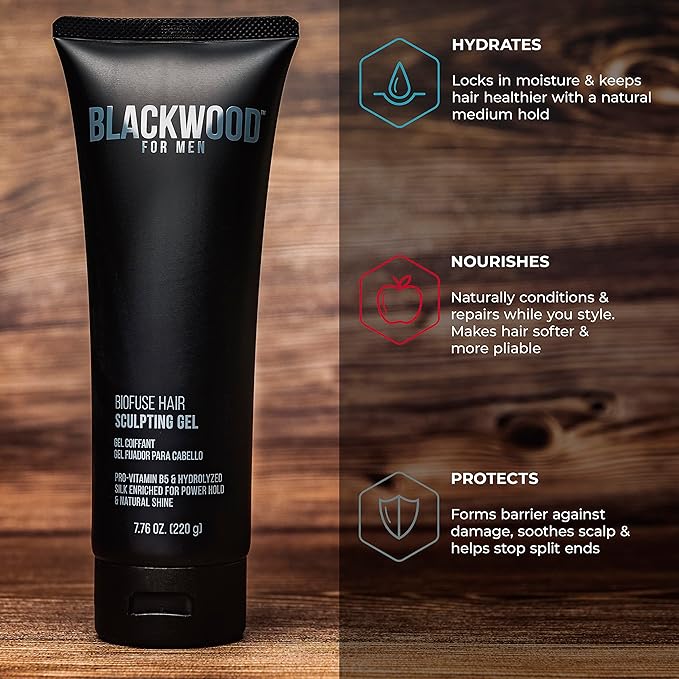 Blackwood For Men BioFuse Hair Sculpting Gel - Men's Hair Styling Product for All Hair Types - Long Lasting Hold - Natural Vegan Formula - Sulfate Free, Paraben Free, & Cruelty Free (7.76 Oz)