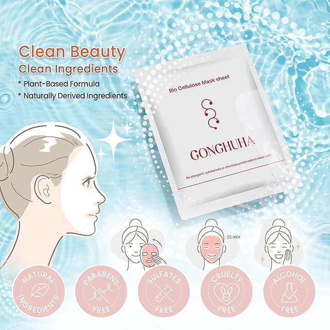 Korean Bio Cellulose Face Mask Sheet for Deep Hydrating, Soothing, and Refreshing Skin – Facial Mask for Women and Men, Self-Care Sheet Mask for All Skin Types (5 Sheet)