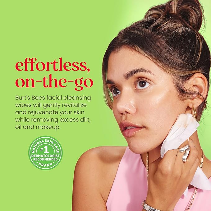 Burt's Bees Back To School Dorm Essentials, Aloe Vera Face Wipes, for Sensitive Skin, Soothing Makeup Remover & Facial Cleansing Towelettes, 30 Ct. (3-Pack)