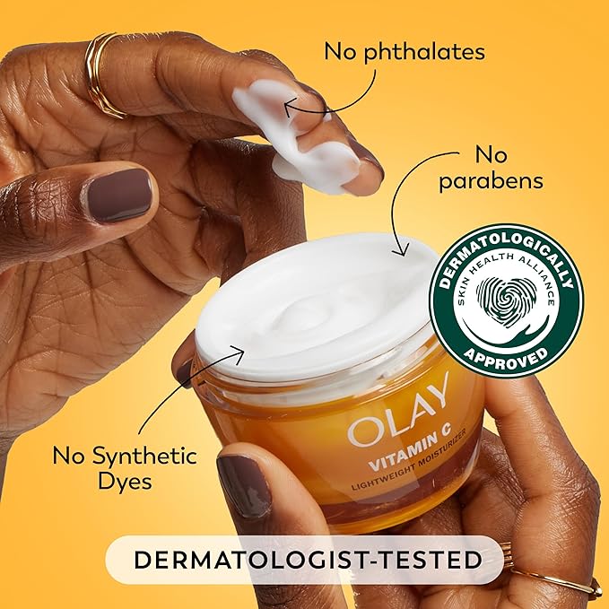 Olay Vitamin C Face Moisturizer, Brightening Cream for Women, Trial Size, Evens Tone, Dark Spot & Hyperpigmentation Reduction, Glowing Skin Care - Niaciniamide, Lactic Acid, 0.5 Oz