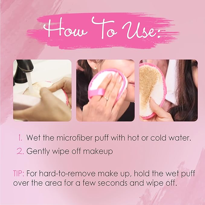 Hollywood Fashion Secrets Microfiber Makeup Removers – Reusable Makeup Remover Pads for Face, Facial Cleansing Pads for Sensitive Skin, 2 Pack
