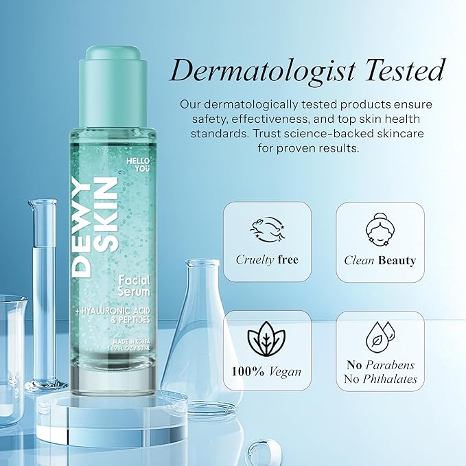 Hello You Hyaluronic Acid Serum for Face with & Peptides - Dermatologist Tested, Anti-Aging, Korean Skin Care - Hydrates, Firms, Smooths, Plumps, Boosts Dewy Skin - Clean Beauty, Vegan - 1.69 Fl Oz