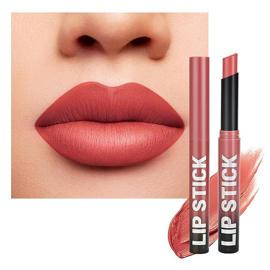 Peach Nude Matte Lipstick，Creamy Silky Matte+Lipsticks，Hydrating Balm-in-Lipstick，Velvety Finish for Women Daily Lip Makeup，High-pigment Formula，Easy to use and color，Vegan & Cruelty-Free 02#