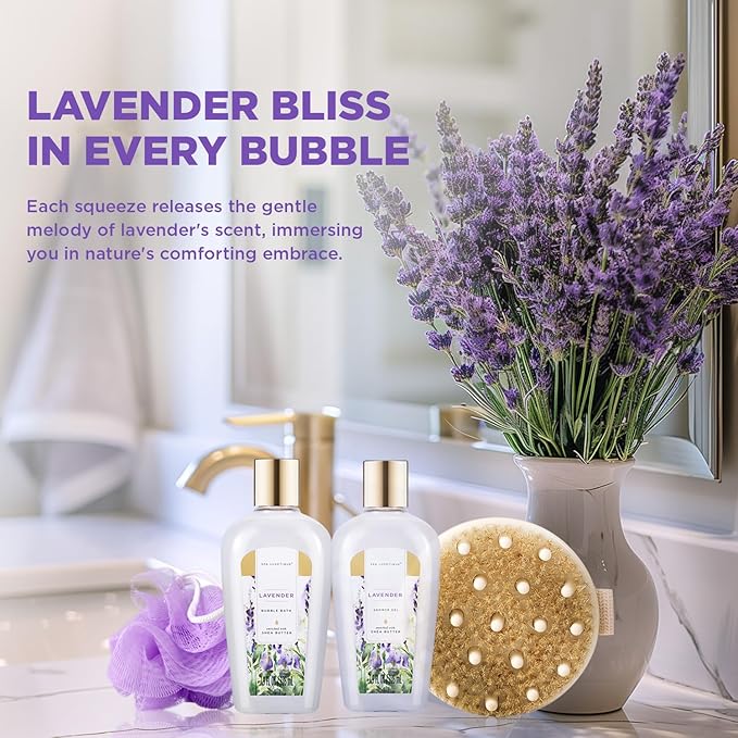 Spa Luxetique Gift Baskets for Women - 15PCS Lavender Bath and Body Sets, Including Shower Gel, Bubble Bath, Skin Care Sets for Her, Anniversary Christmas Gifts for Women, Wife, Girlfriend, Mom