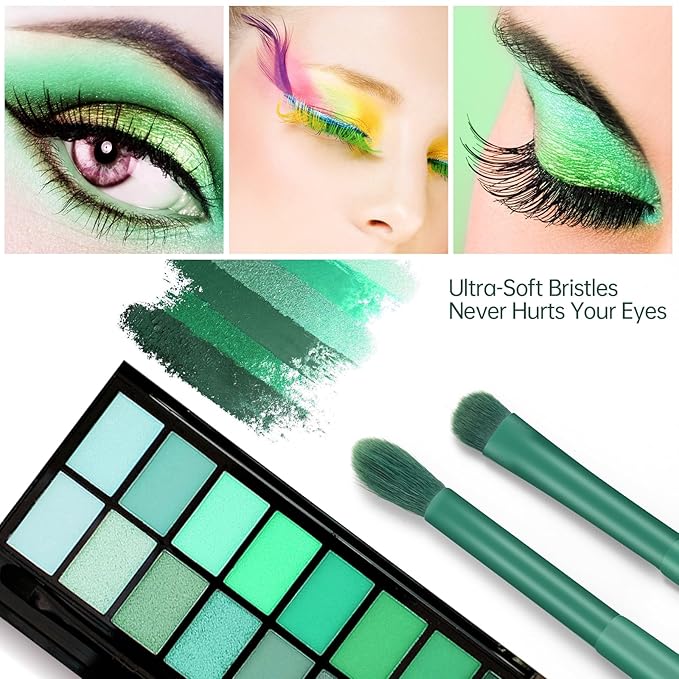 Eye Makeup Brush Set, 6 Pcs Professional Blending Eyeshadow Makeup Brushes for Concealer Eyebrows Eyeliner, Soft Hairs & Wood Handle (green)…