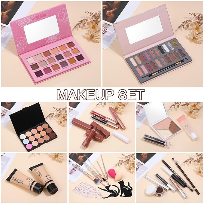 Makeup Kit For Women Girls, Makeup Set For Teens beginners, Full Makeup Kit With Everything Carrying Bag, Eyeshadow Palette, Foundation, Concealer, Lipstick, Brushes (18 & 20 Color eyeshaow Kit)