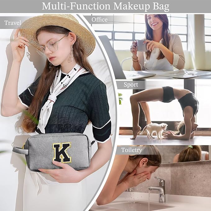 YOOLIFE Teacher Appreciation Gifts - Personalized Women's Makeup Bags, Monogram Initial Black