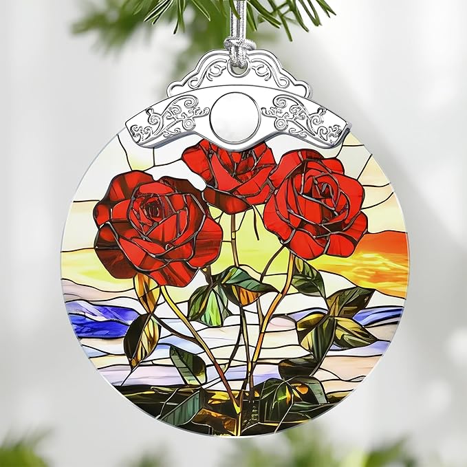 Christmas Ornaments: Stained Glass-Style June Birth Flower Ornament – Christmas Tree Decorations, Holiday Party Gifts, Mother's Day & Birthday Gifts for Women, Mom & Grandma | Birth Flower Gift