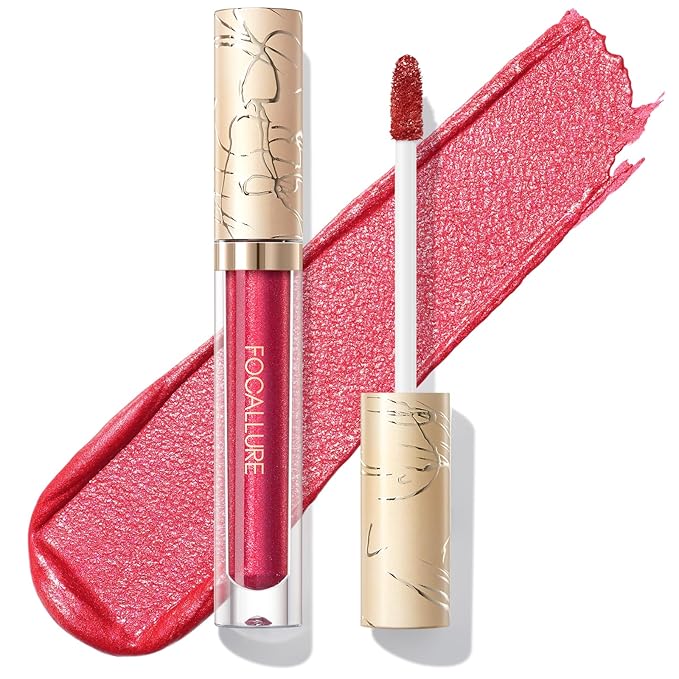 FOCALLURE Metallic Liquid Lipstick,Non Stick Cup Lip Gloss,High Impact Lip Color with Transfer-proof Wear,Long Lasting & Waterproof Lipstick Makeup for Women,RD06 FULL HOT